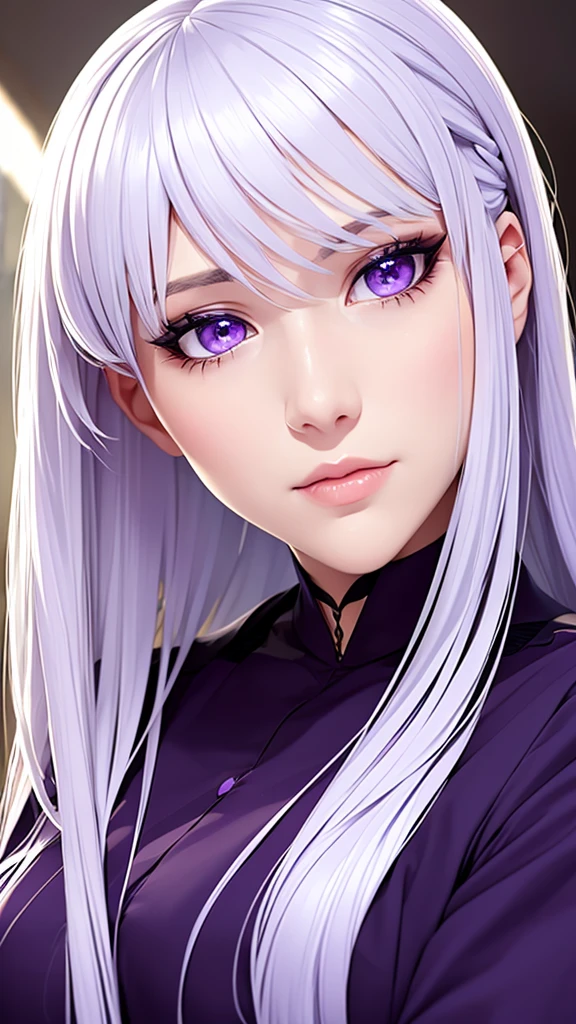 Beautiful girl, White hair, purple eyes 
