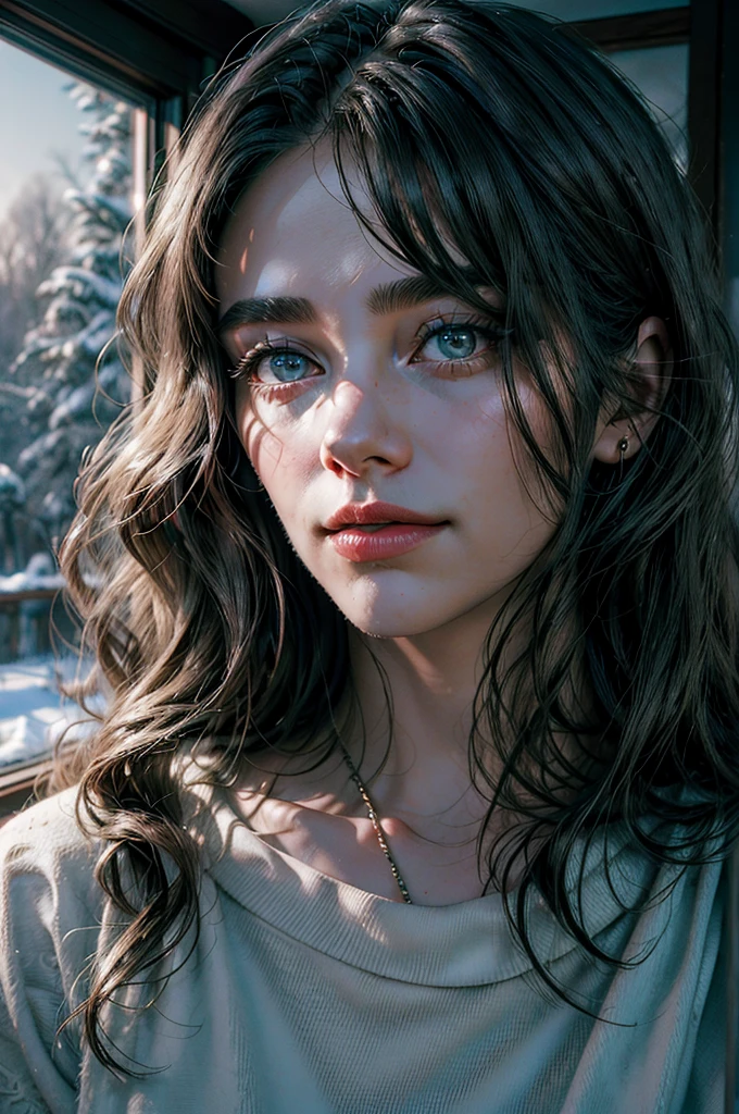 a mature 40s female teacher, beautiful detailed eyes, beautiful detailed lips, extremely detailed face and skin, long hair flowing down shoulders, teasing smile, bedroom interior, satin panties, looking back coyly, (best quality,4k,8k,highres,masterpiece:1.2),ultra-detailed,(realistic,photorealistic,photo-realistic:1.37),beautiful lighting,dreamy atmosphere,cinematic,high quality portrait,elegant,sensual,provocative a snowy winter landscape in siberia, snow covered pines, frozen lake, beautiful detailed sky, dramatic lighting, highly detailed, (best quality,4k,8k,highres,masterpiece:1.2),ultra-detailed,(realistic,photorealistic,photo-realistic:1.37),stunning scenery, soft lighting, atmospheric, cinematic composition, muted color palette, cold tones