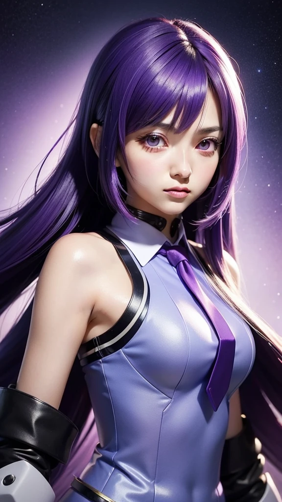 a close up of a person with purple hair and a purple tie, stylized anime, anime moe artstyle, katana zero video game character, anime girl of the future, portrait anime space cadet girl, portrait knights of zodiac girl, close up of a young anime girl, anime stylized, with glowing purple eyes, in an anime style, anime styled 3d