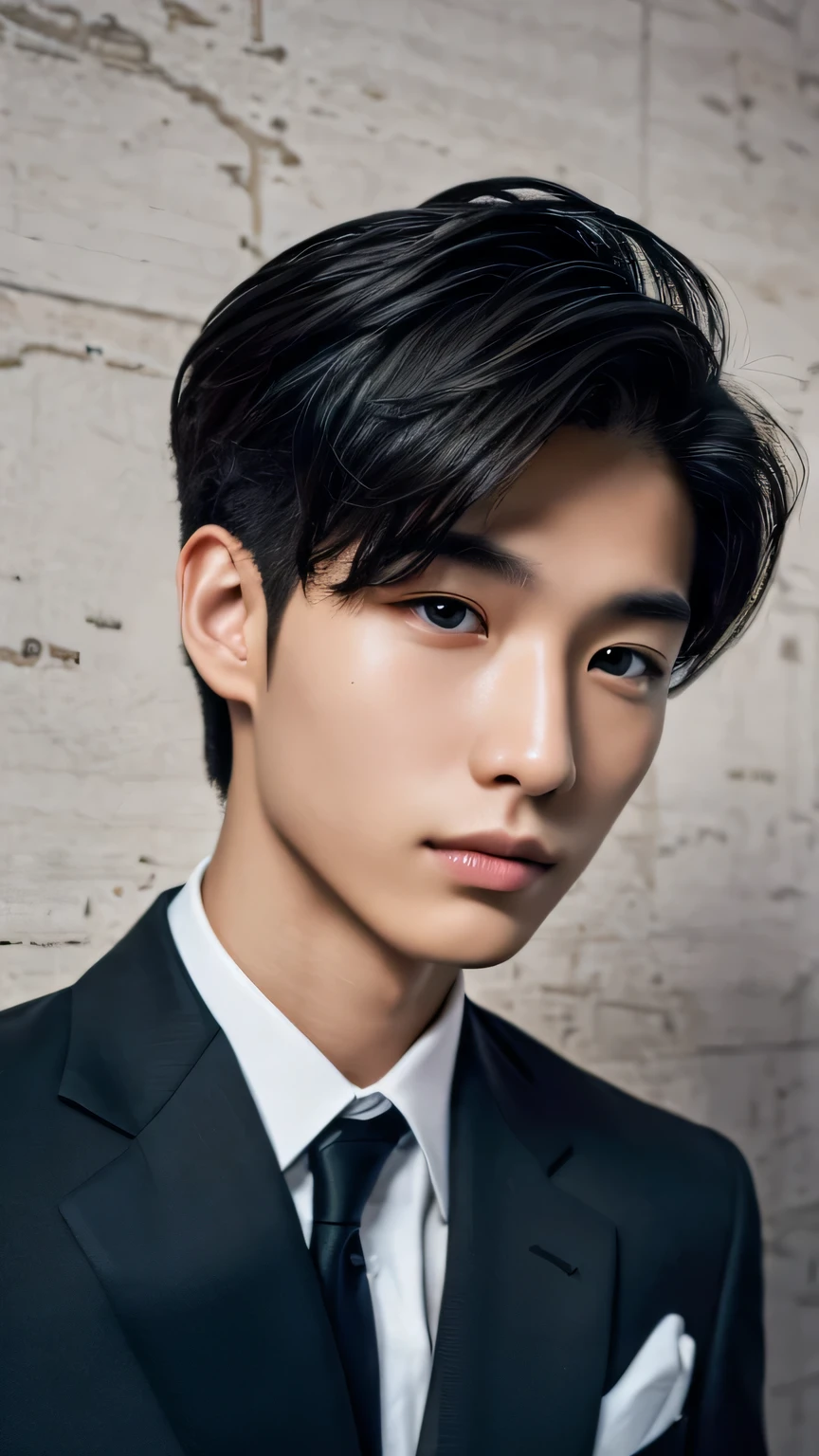 Highest quality, masterpiece, Ultra-high resolution, (Realistic: 1.4), Original photo, wallpaper, Head Photo, skin, Simple Background, Iris, detailed, Selfie, 1 boy, 18-year-old, good looking, Wind,suit、night