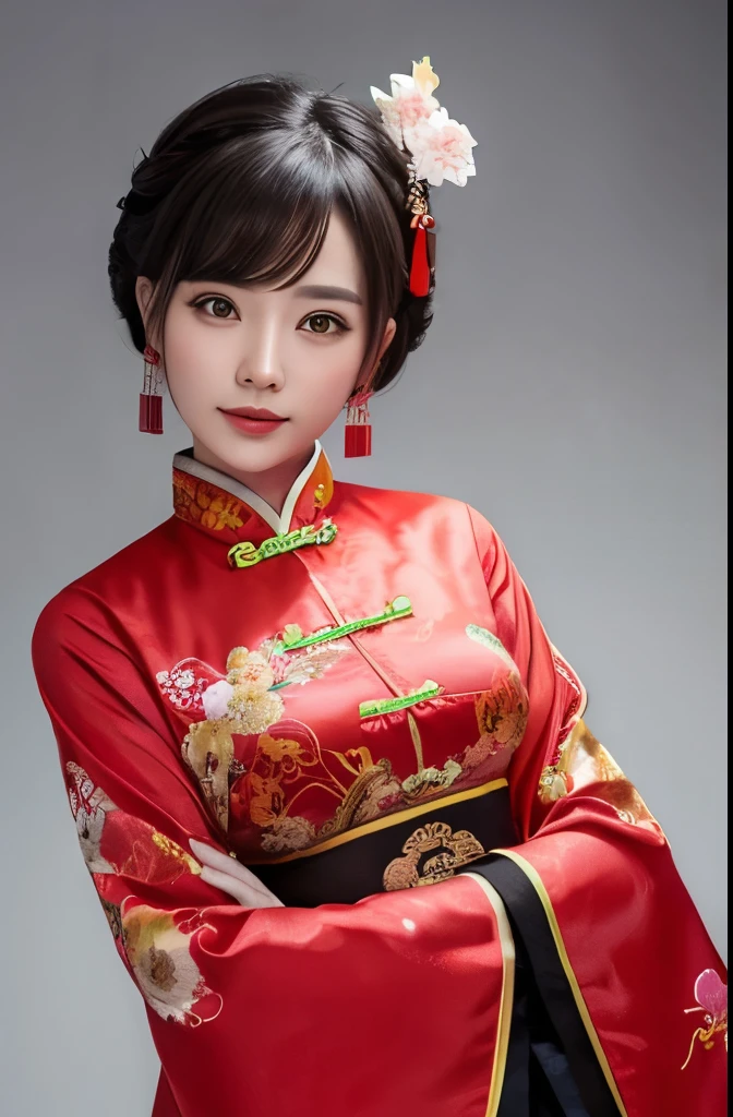 A sexy short-haired woman wearing Chinese clothing
