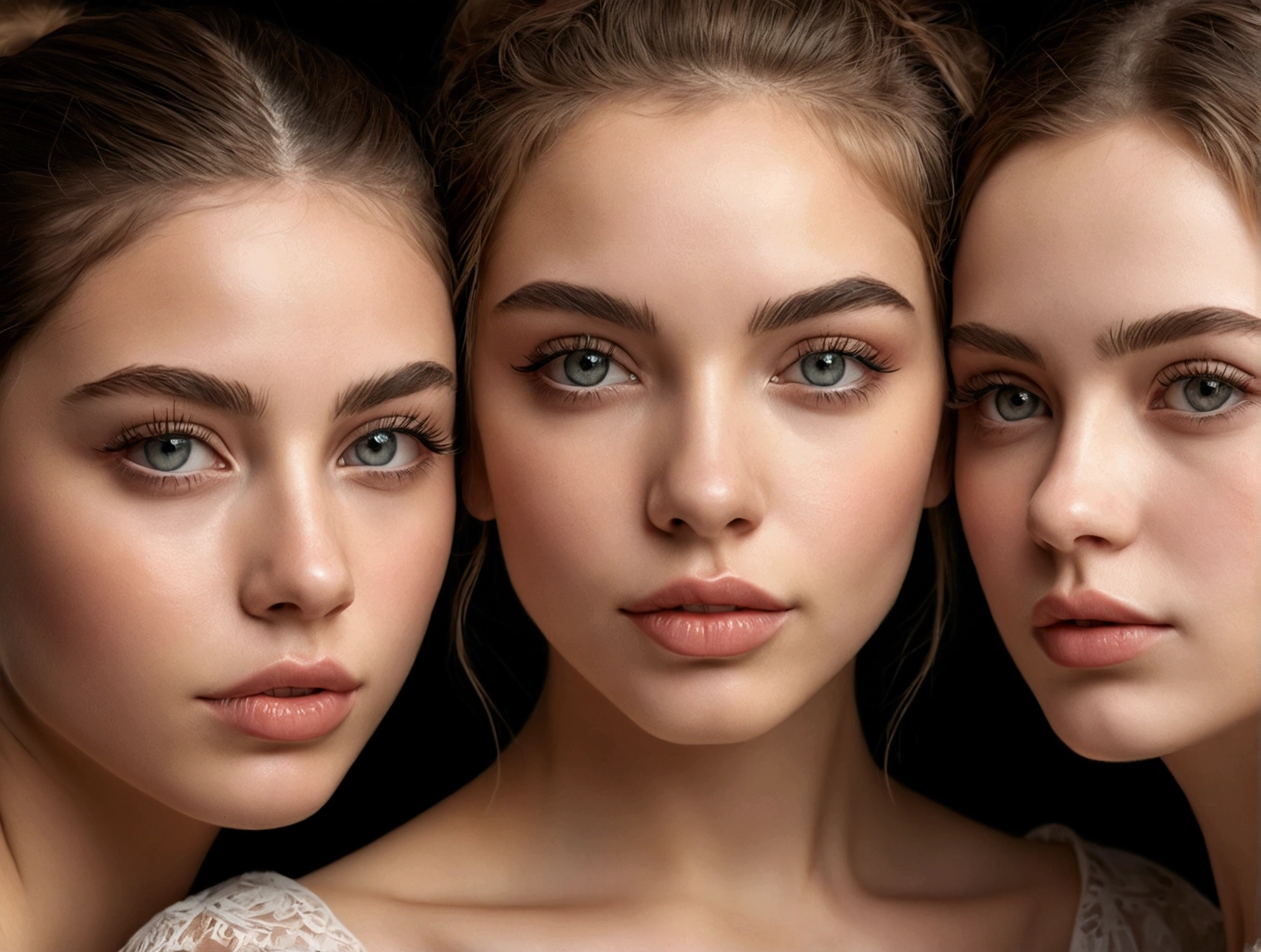 A beautiful detailed portrait of 5 girls, realistic, photorealistic, masterpiece, 8k, high resolution, hyper detailed, natural colors, soft lighting, detailed eyes, detailed lips, long eyelashes, affectionate