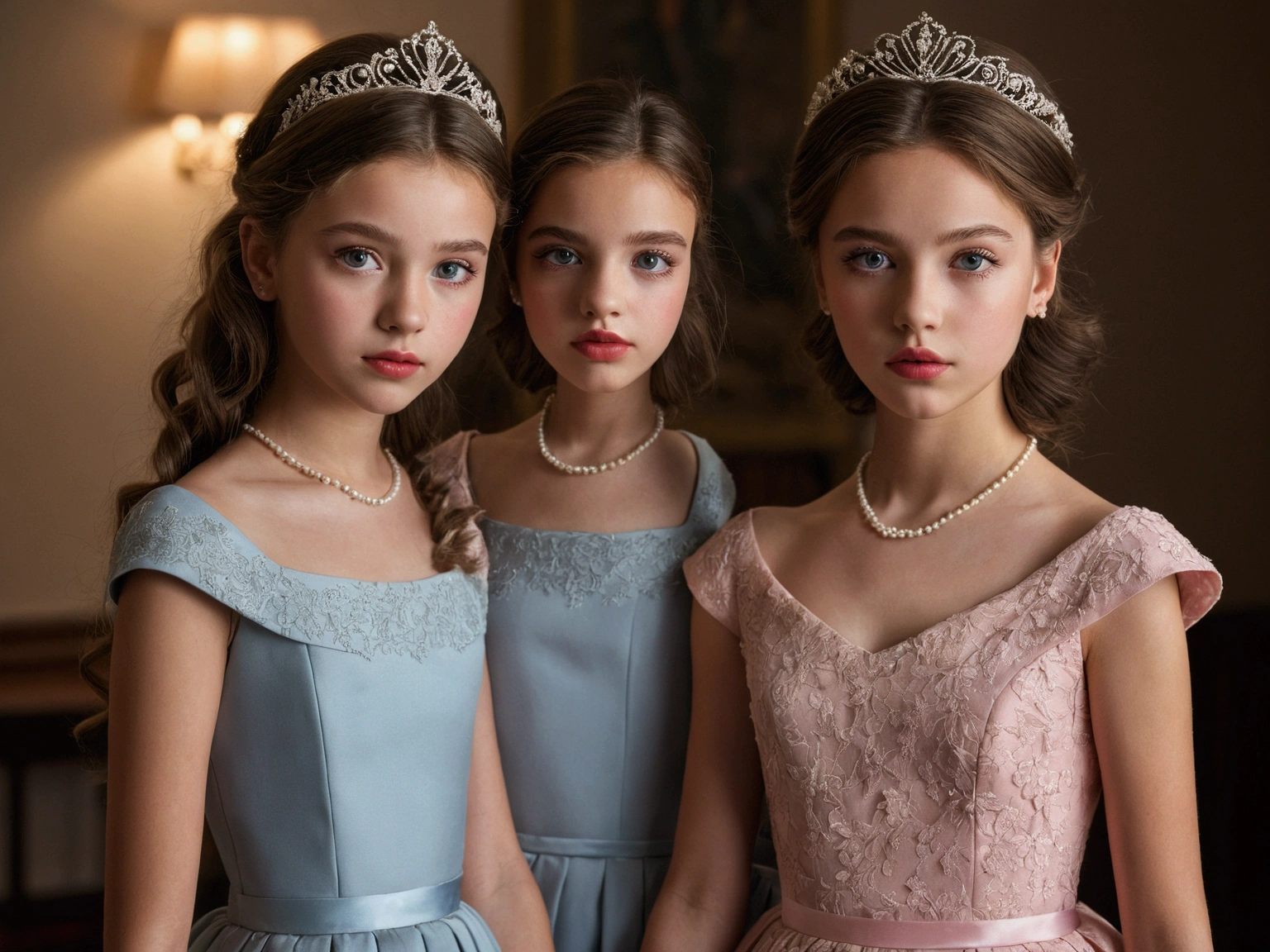 (Best Quality,realist),(2Girls:1.1,Girls:1.1),(detailed eyes), (detailed lips), (long eyelashes), (standing, Whole body, executive dress)(portrait),( Soft lighting), (natural colors)