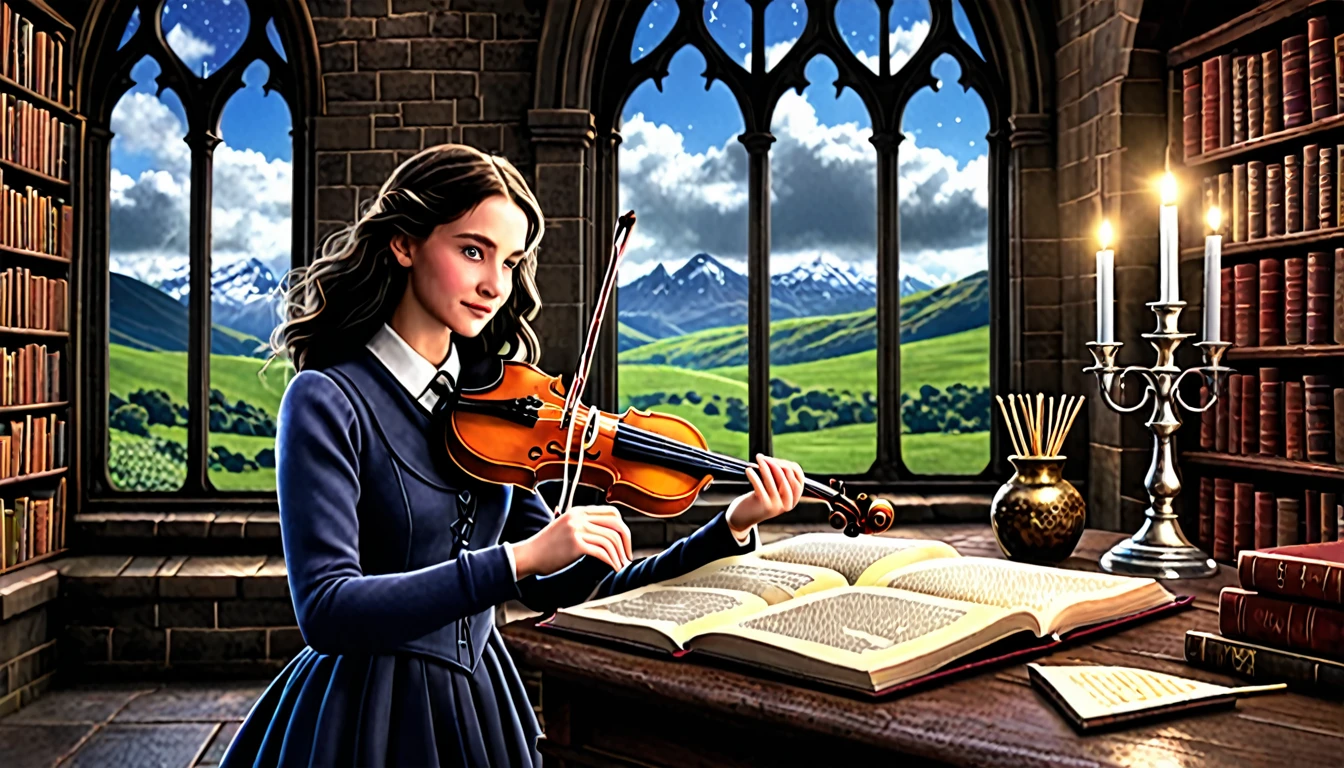 (Verse 4)
On platform nine and three quarters, we embark without fear,
To a world of dreams, where everything is secret.
With wands raised, we face destiny,
Em Hogwarts, we found our true path.
(Violin Solo)
(Verse 5)
Behind every spell, a lesson to learn,
Of love, friendship and the power to win.
J. K. Rouling, your writing touched us,
In each paragraph, hope guided us., photo, 3d render, illustration, cinematic