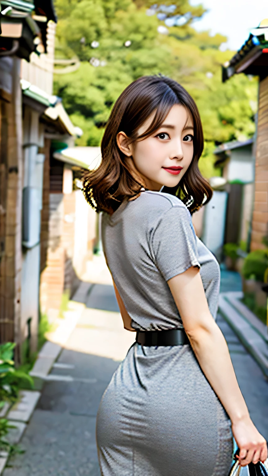 Fat body beauty:1.4、A Japanese Lady、rounded thighs:1.6、(tshirts、a short skirt:1.6)、Leaning、Delicat eyes、二重まぶた、Round face、a smile、fair white skin、scenery background、Brown hair、Bob Hair、Sareme、Slimed、fullllbody、Detailed fingertips、One lady、独奏、Dressing、beauty legs、Dressing