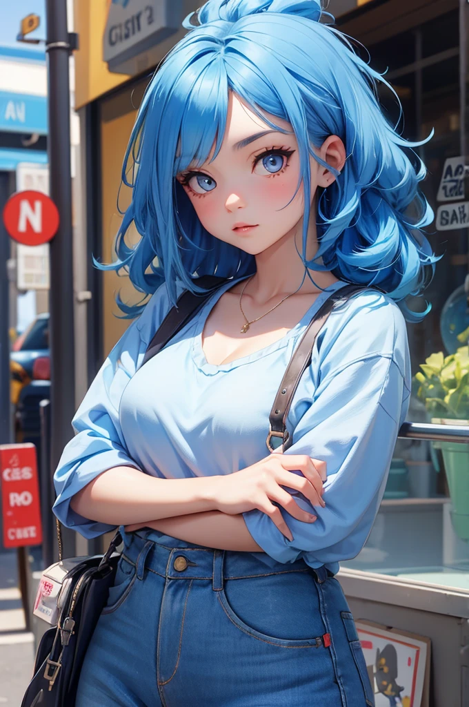 Girl with blue curly hair