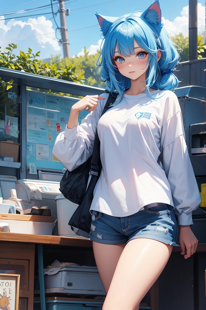 fat blue haired cat girl older