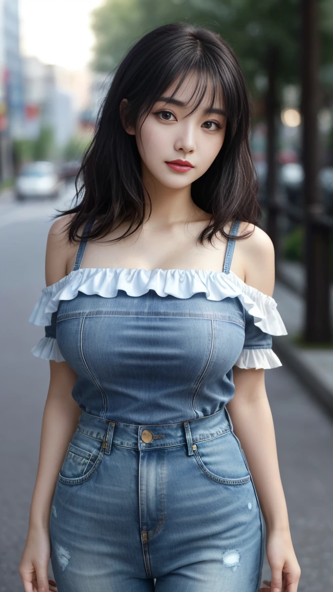 (((best quality, 8K, masterpiece:1.4)), (20 岁woman), masterpiece, clearly, High targetres, High target_quality, Wide_shooting, small_Face, Absurdly_short_hair, woman, Droop_breast, balance, stretch, Moderate_Face, only_Shoulder, ((best quality)), ((masterpiece)), (detailed), perfect Face, very big breast, ultra High target definition, 8K, Perfect body, Head-up display, Slender legs, small Face, Long eyelashes, Shiny lips, Attention to detail, Cleansing the skin, blemish-free Face, Japanese Beauty, 20 岁woman, (huge, saggy breast), (Surrealism) , (Implications), (Improve resolution), (8K), ((masterpiece)), (best quality), (detailed), best quality,masterpiece,ultra High target resolution,(Indeed:1.4),RAW Photographer,Pretty and beautiful,Dark Shadows,Dark theme,1 girl,Exquisite facial features,long gray hair,lol,(The wind blows through your hair,Black hair with bangs),Colorful printed shirt,trivial Face,Off-the-shoulder design),plump person,Fit for your body,Denim lenses,External,Afternoon Sunshine
