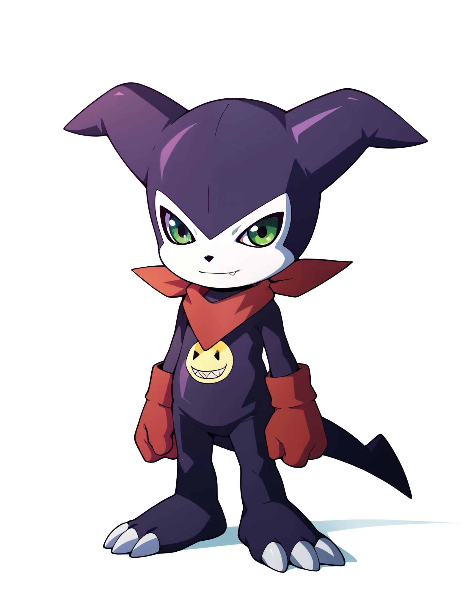 score_9, score_8_up, score_7_up, score_6_up, source_furry, solo, dof, full-length portrait, feral, white background, impmon, shortstack, digimon (creature)