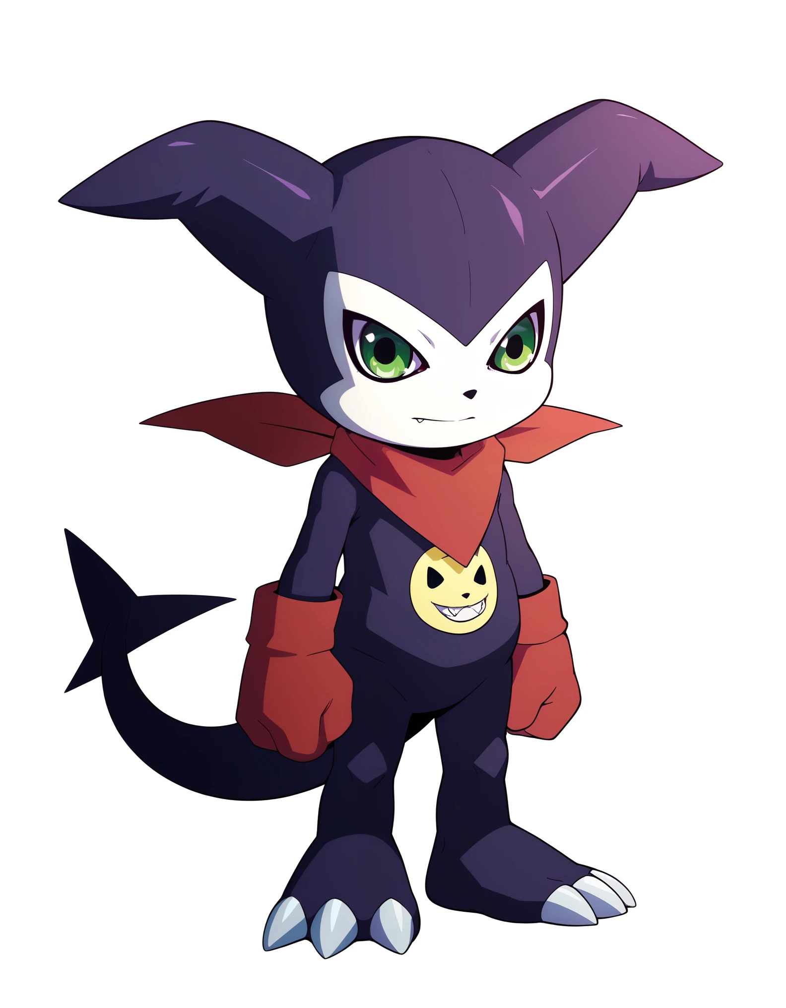 score_9, score_8_up, score_7_up, score_6_up, source_furry, solo, dof, full-length portrait, feral, white background, impmon, shortstack, digimon (creature)