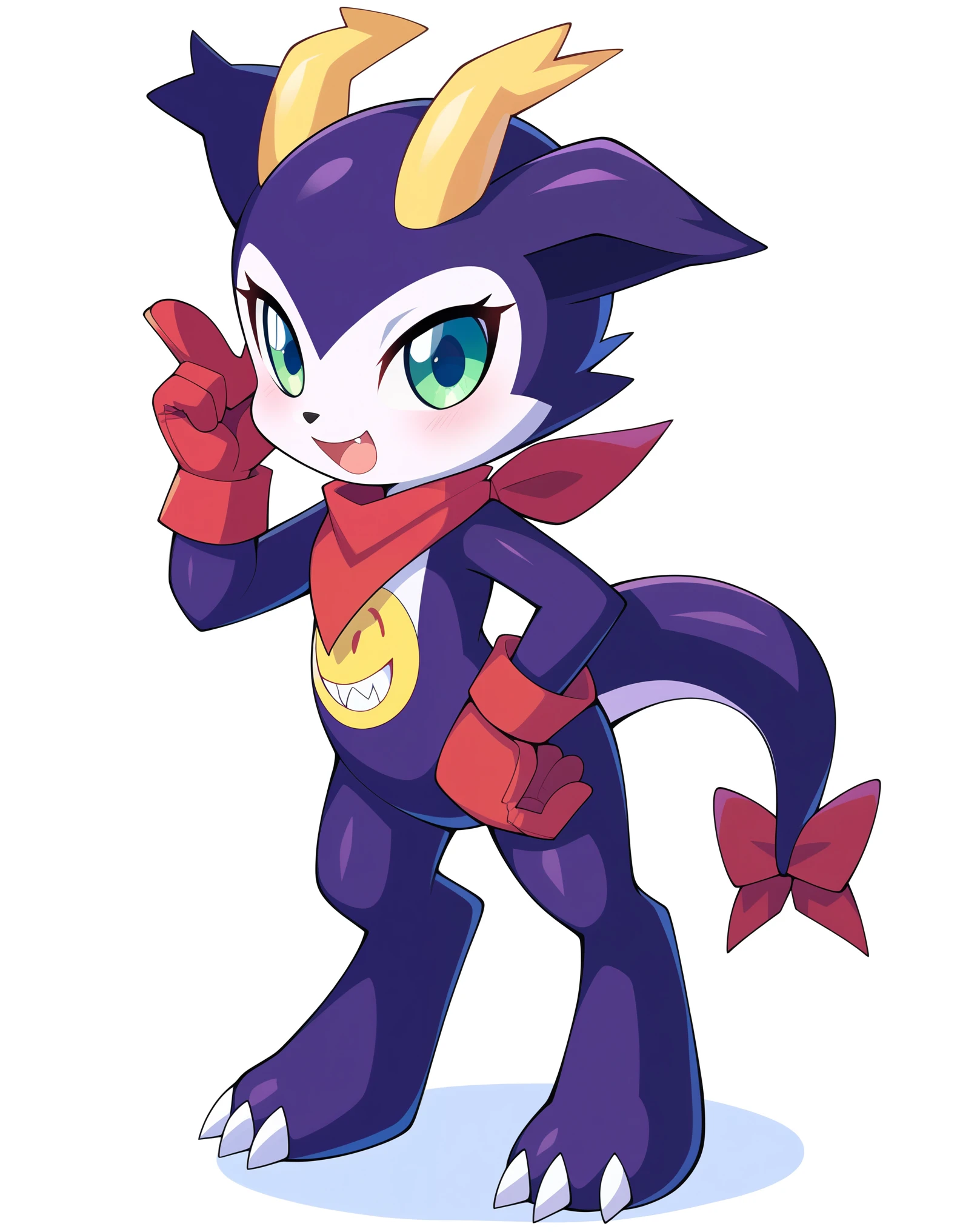 score_9, score_8_up, score_7_up, score_6_up, source_furry, solo, dof, full-length portrait, feral, white background, impmon, shortstack, digimon (creature)