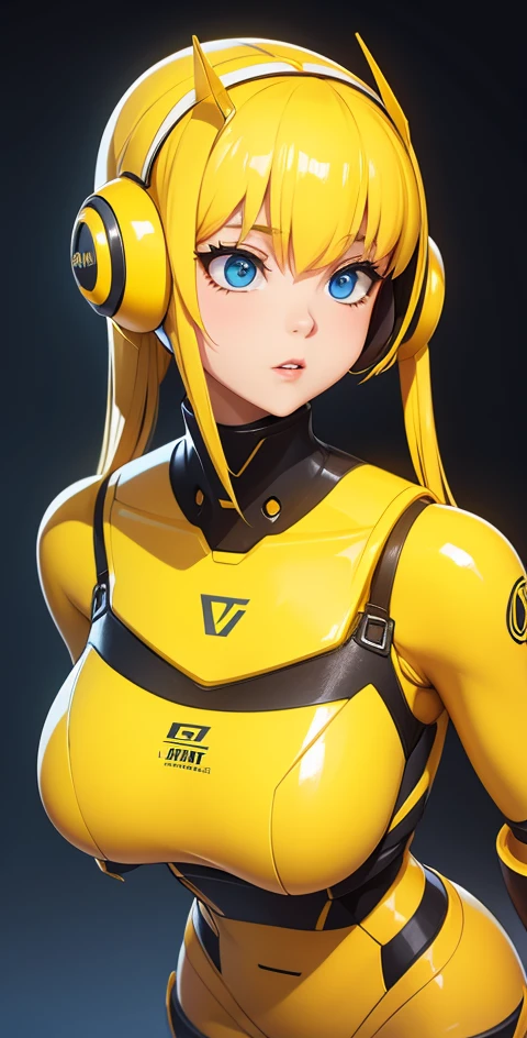 Yellow robot girl, busty