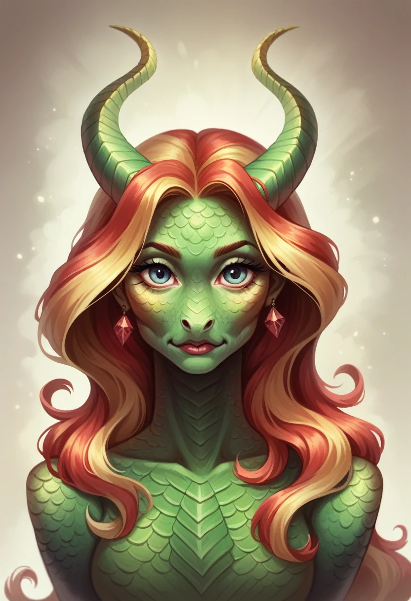 This is a highly detailed and semi-realistic fantasy image with beautiful layers of shimmer.., shimmering silks, and brilliant aesthetics. Create a beautiful and bold elderly dragon woman.. She should have intricate and graceful horns., detailed and colorful scales, and an expressive face. Her eyes are very detailed, have realistic shadows and realistic details.. Add soft pastels with unexpected pops of color.. Use compelling composition techniques and fantastic lighting, to create a cinematic and unforgettable atmosphere.. (((masterpiece))), (((Best quality))), ((ultra detailed)), (highly detailed computer illustration)