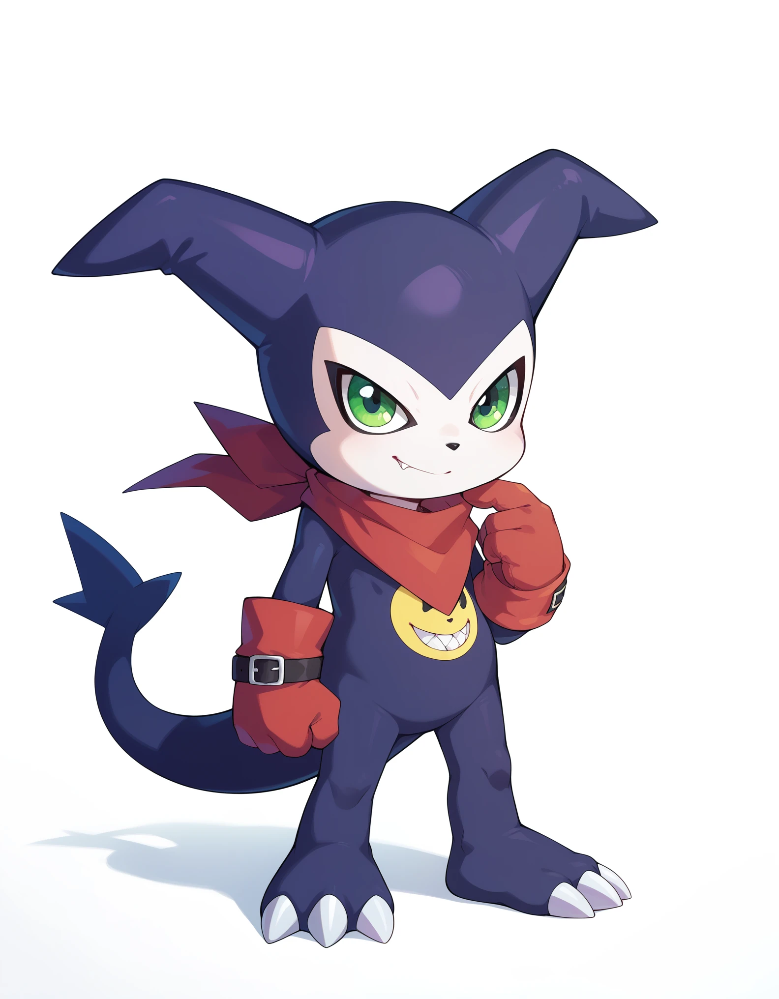 score_9, score_8_up, score_7_up, score_6_up, source_furry, solo, dof, full-length portrait, feral, white background, impmon, shortstack, digimon (creature)