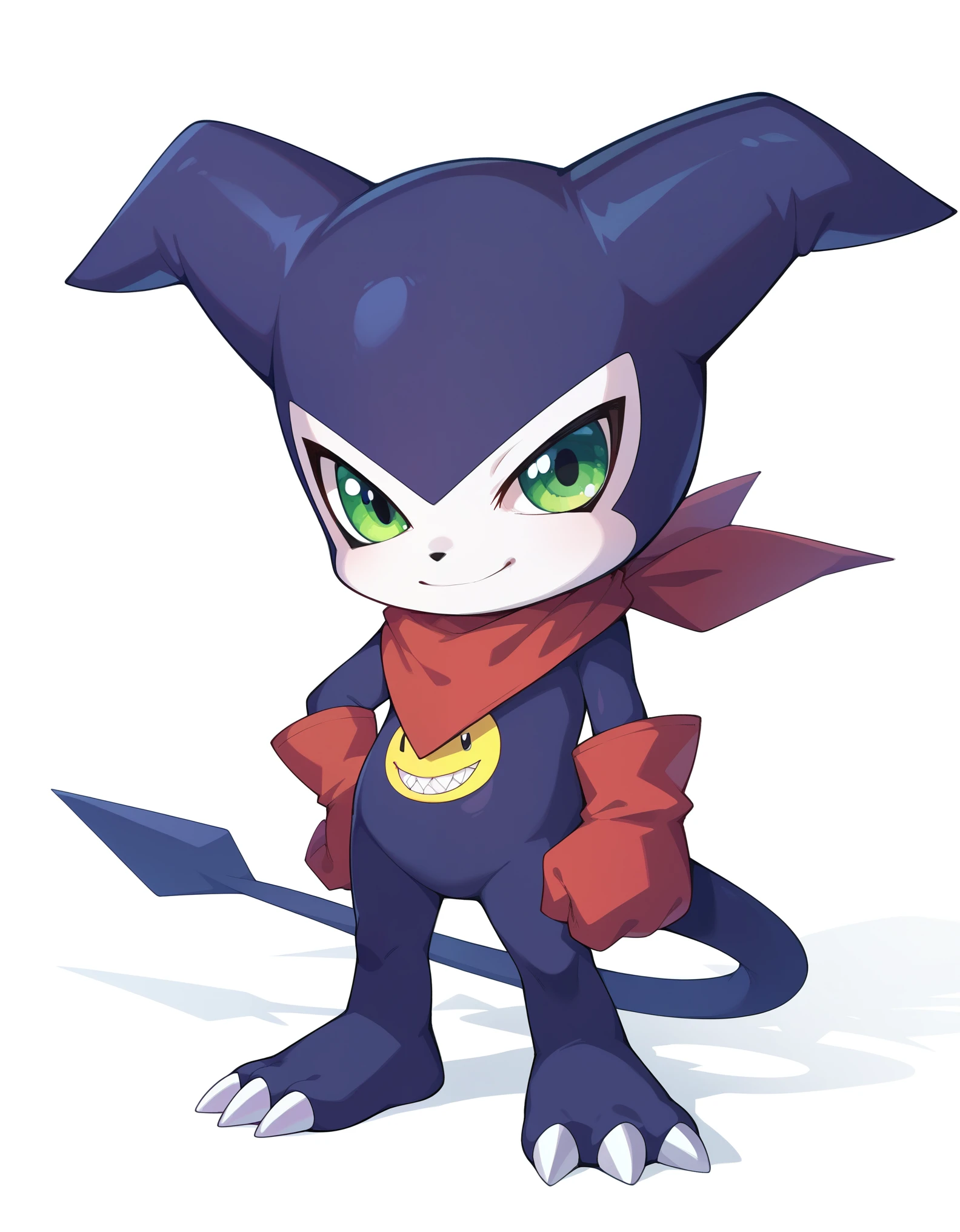 score_9, score_8_up, score_7_up, score_6_up, source_furry, solo, dof, full-length portrait, feral, white background, impmon, shortstack, digimon (creature)