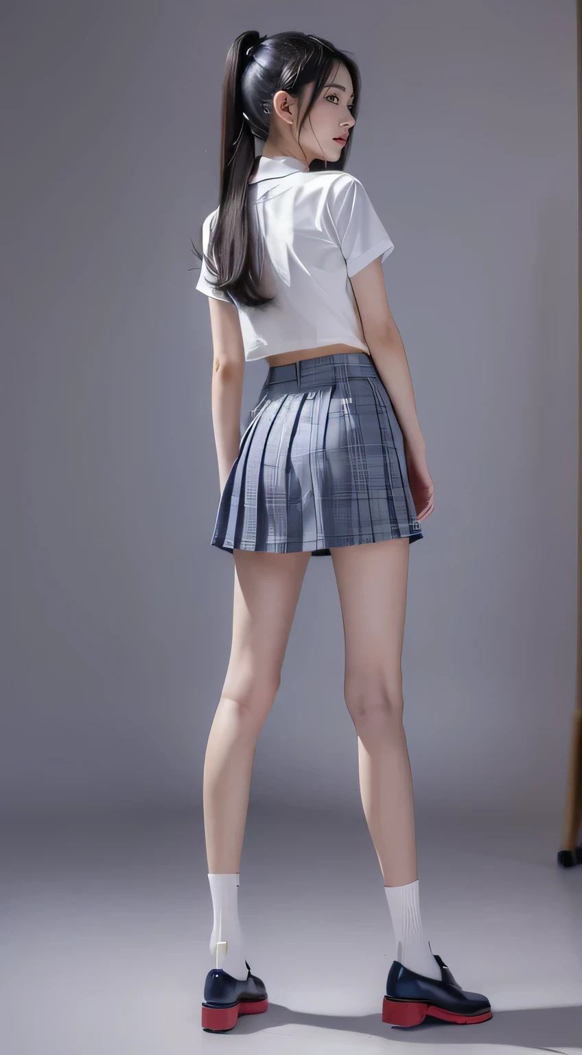 ((masterpiece)),(((最high quality))),((Full body shot from knee height:1.8)),((((((Please stand up straight:1.9)))))),((Thin thighs)),((Long legs:1.5)),(((Girl standing in a school classroom:1.7))),(((Micro Mini Skirt Uniform:1.6))),((tall:1.8)),((Japanese high school girls wearing summer school uniforms:1.8)),((Slim Model body type:1.5)),((Thin legs:1.6)),((Wearing a red tie:1.2)),((Wearing a short-sleeved white student shirt)),Her erect nipples are clearly visible under her clothes.,(Navy blue checked micro mini skirt:1.5),(24-years-old:1.3),bangs,A small smile,((cute girl)),Slender girl,(Black Loafers),((short white socks up to the ankles,)),cute,The thigh area below the groin is slim and firm,cute,Black hair ponytail,Thin legs,Slim Model body type,Very small waist,Small hips,Long thighs,Thin thighs,Thin hands,Long hands,((((Full body shot from below:1.5)))),(((((k-popのIVEのWONYOUNGにそっくりの***:1.9))))),((Turn your whole body straight ahead:1.8)),((tall:1.4)),(Stand with your legs straight without bending your knees:1.7),((Please stand up straight:1.7)),((turn your hips forward:1.7)),The ankles are super thin,beauty,Fine skin,Firm Skin,Realistically reproduced skin detail of thin legs,Very detailed, Attention to detail,high quality,Awards,High resolution,(Anatomically correct:1.3),(8k,RAW Photos,最high quality,masterpiece:1.5),(((***をFull body shot from below:1.5))),Height 173cm,((Please stand up straight:1.7)),((Please stand up straight:1.7)),(((Keep your back straight:1.8))),((Look forward:1.2)),8 head beauty,Model body type,((Inseam is half the height:1.5)),(Thin thighs),((k-popのIVEのWONYOUNGにそっくりの***:1.5)),Raw photo,Firm Skin,Fine skin,Well-trained muscular legs,Attention to detail,vivid,Skin Texture,Genuine skin feel,Perfect composition,beautiful,Very detailed,High chroma,Genuine,eyeliner,eye shadow,High nose,Small nostrils,Small Mouth,Seductive lips,((((White panties:1.9)))),Long legs,Thin legs,Thin thighs,Thin ankles,(((Full body shot:1.6))),((((A blackboard and desks are visible in a school classroom.:1.7)))),cute,((((beautiful girl:1.7))))