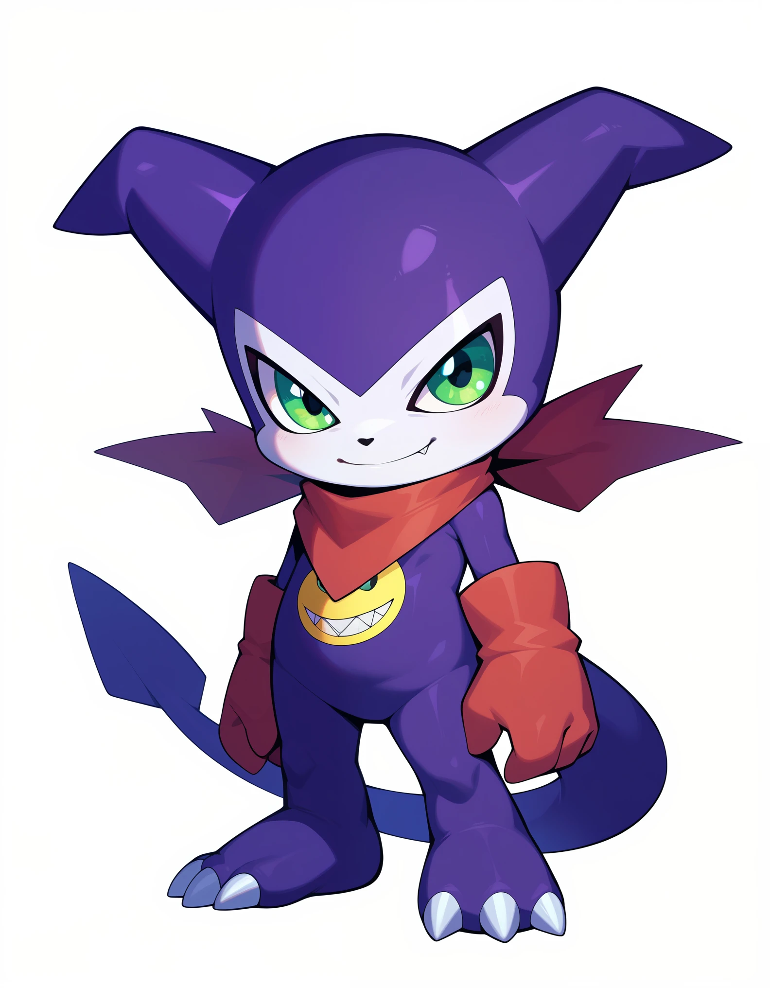 score_9, score_8_up, score_7_up, score_6_up, source_furry, solo, dof, full-length portrait, feral, white background, impmon, shortstack, digimon (creature)