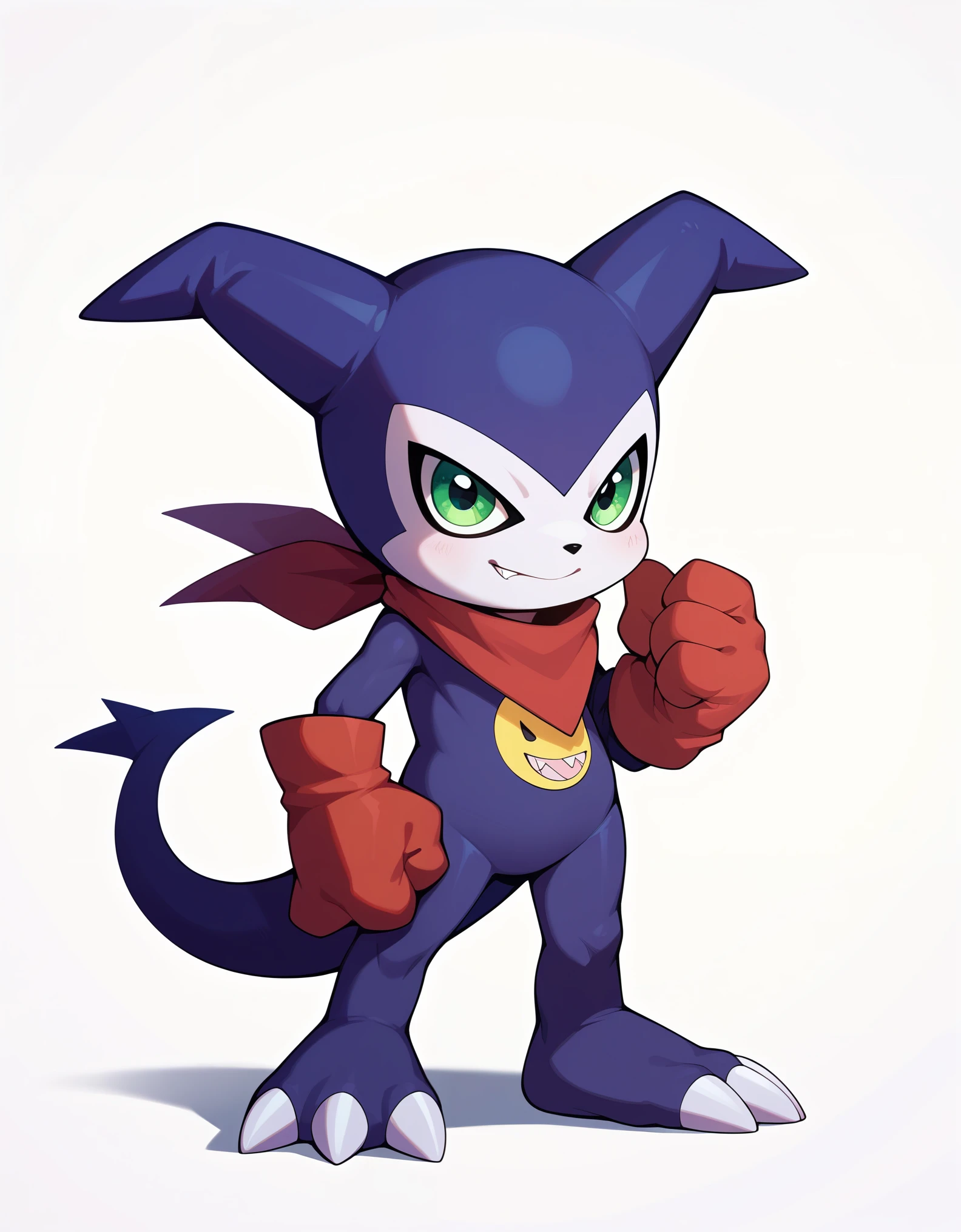 score_9, score_8_up, score_7_up, score_6_up, source_furry, solo, dof, full-length portrait, feral, white background, impmon, shortstack, digimon (creature)