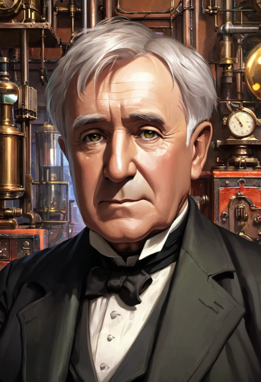 (translation:1.25), Illustration of Thomas Edison portrait, Art Station, CG_animation,