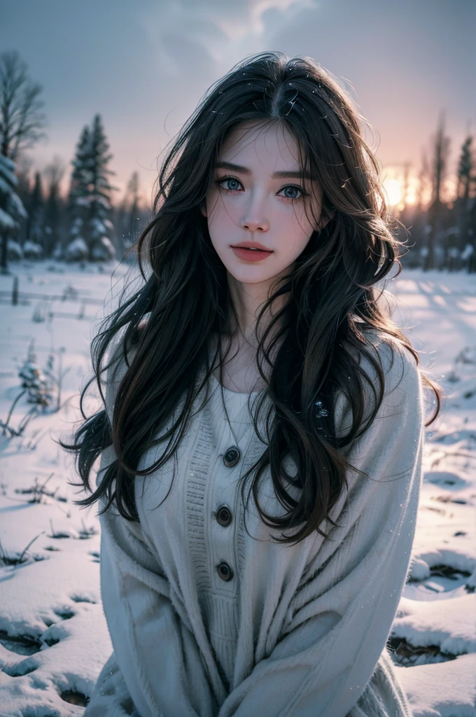 a mature 40s female teacher, beautiful detailed eyes, beautiful detailed lips, extremely detailed face and skin, long hair flowing down shoulders, teasing smile, satin panties, looking back coyly, (best quality,4k,8k,highres,masterpiece:1.2),ultra-detailed,(realistic,photorealistic,photo-realistic:1.37),beautiful lighting,dreamy atmosphere,cinematic,high quality portrait,elegant,sensual,provocative a snowy winter landscape in siberia, snow covered pines, frozen lake, beautiful detailed sky, dramatic lighting, highly detailed, (best quality,4k,8k,highres,masterpiece:1.2),ultra-detailed,(realistic,photorealistic,photo-realistic:1.37),stunning scenery, soft lighting, atmospheric, cinematic composition, muted color palette, cold tones