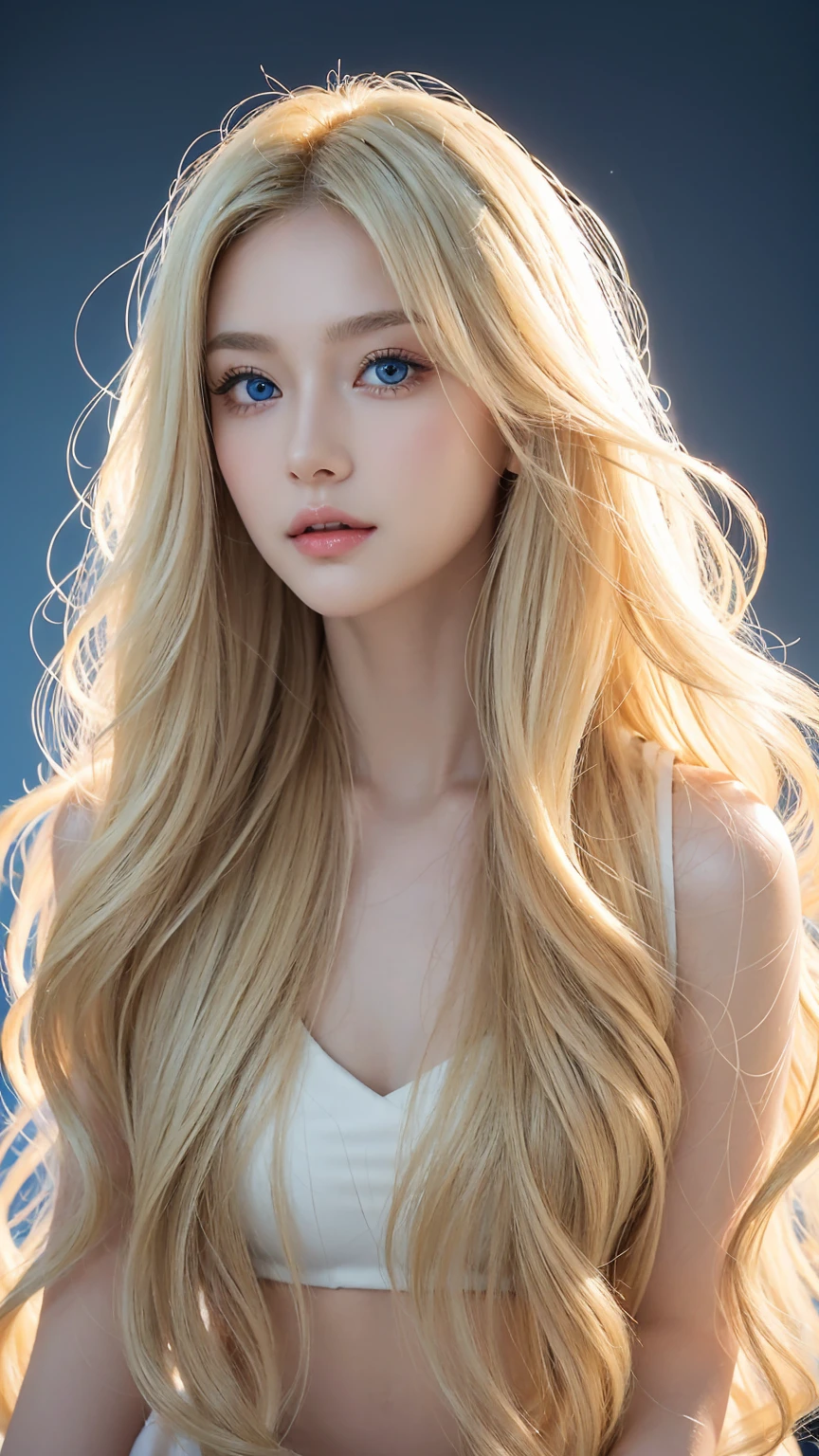 •hairdo: length, Soft, wavy, flowing blonde hair, Gives a natural and lively look.
• eye: big, Deep blue eyes that exude brightness and vitality.
• Skin: Healthy, glowing skin.
•height: Medium height and slim build.