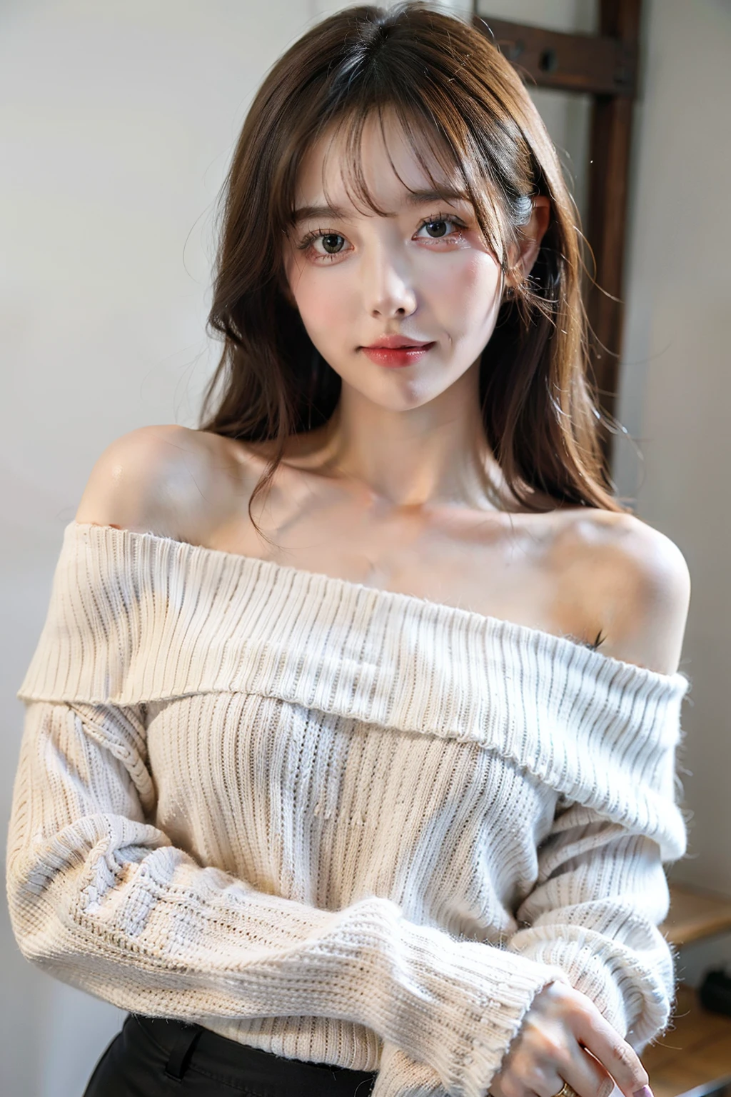 ((best quality)), ((masterpiece)), (detailed), 1girl, off-shoulder sweater, 