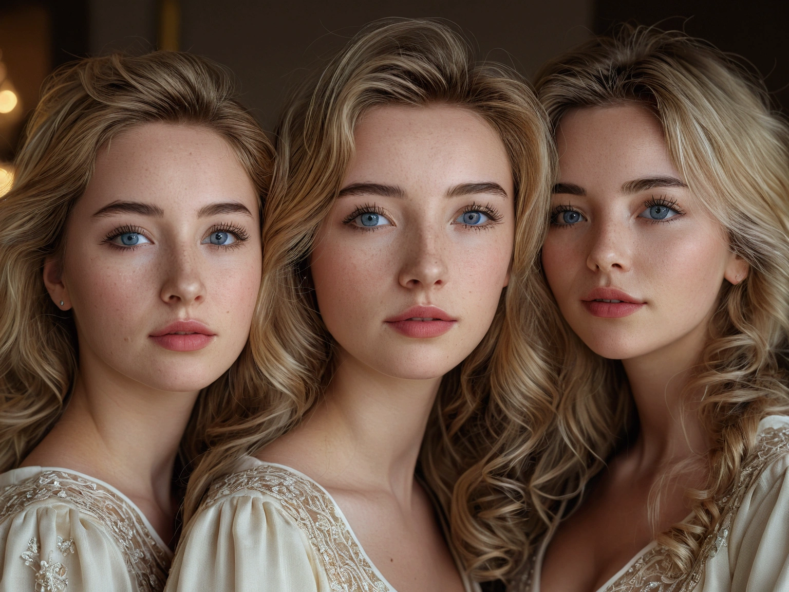 (Best Quality,realist),(2girls 25 years old:1.1,),(detailed eyes), (detailed lips), (long eyelashes), (standing, Whole body, executive dress)(portrait),( Soft lighting), (natural colors)