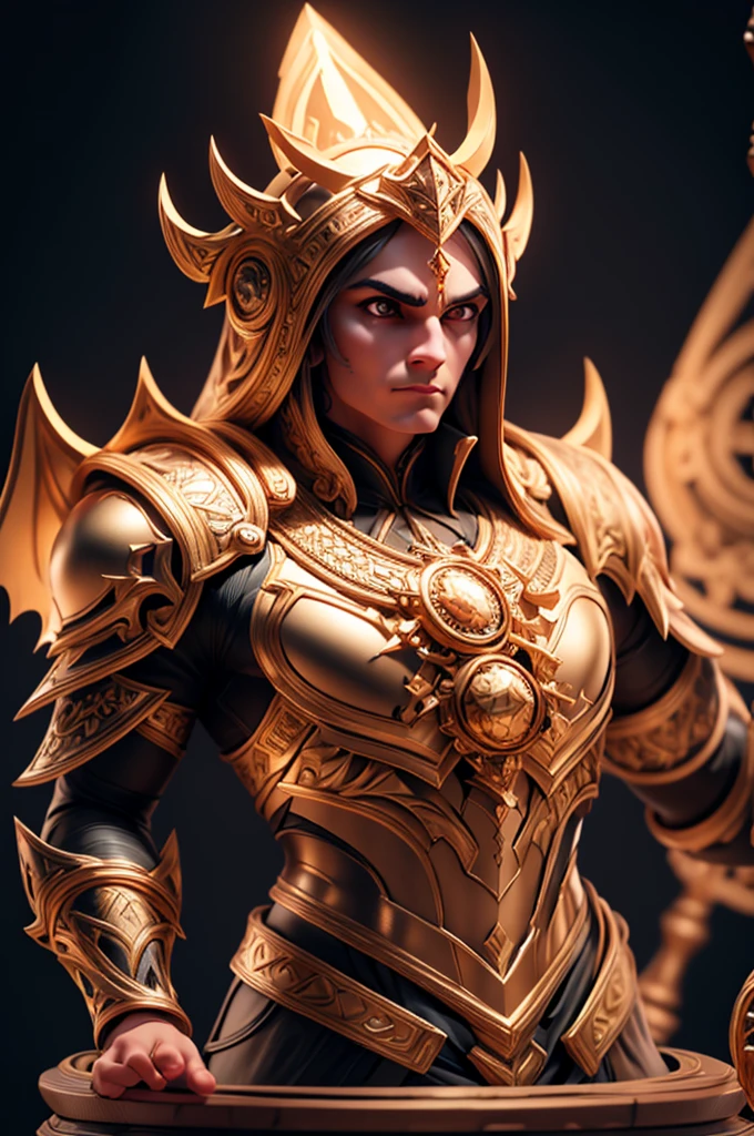 a 3d chess piece, intricate details, dramatic lighting, highly detailed, photorealistic, hyperrealistic, volumetric lighting, cinematic lighting, chiaroscuro lighting, metallic materials, glossy surfaces, elegant, sophisticated, masterpiece, award-winning, 8k, ultra-detailed, sharp focus, physically-based rendering