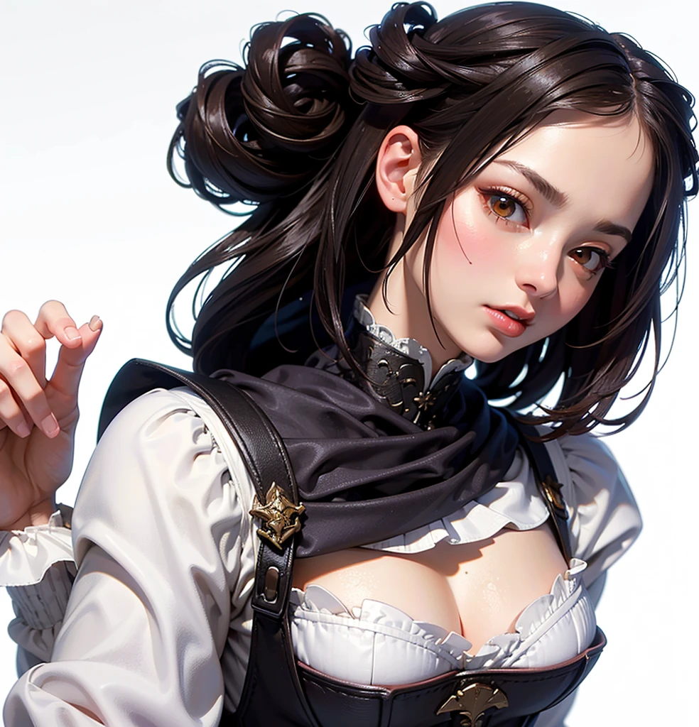 (Highest quality, masterpiece, Very detailedな, Very detailed, Exquisite, 16K,Full HD),(White Background:1.5),、Big Breasts,No text,Upper Body,serana,Black Hair,1people,Front facing、Default Dress