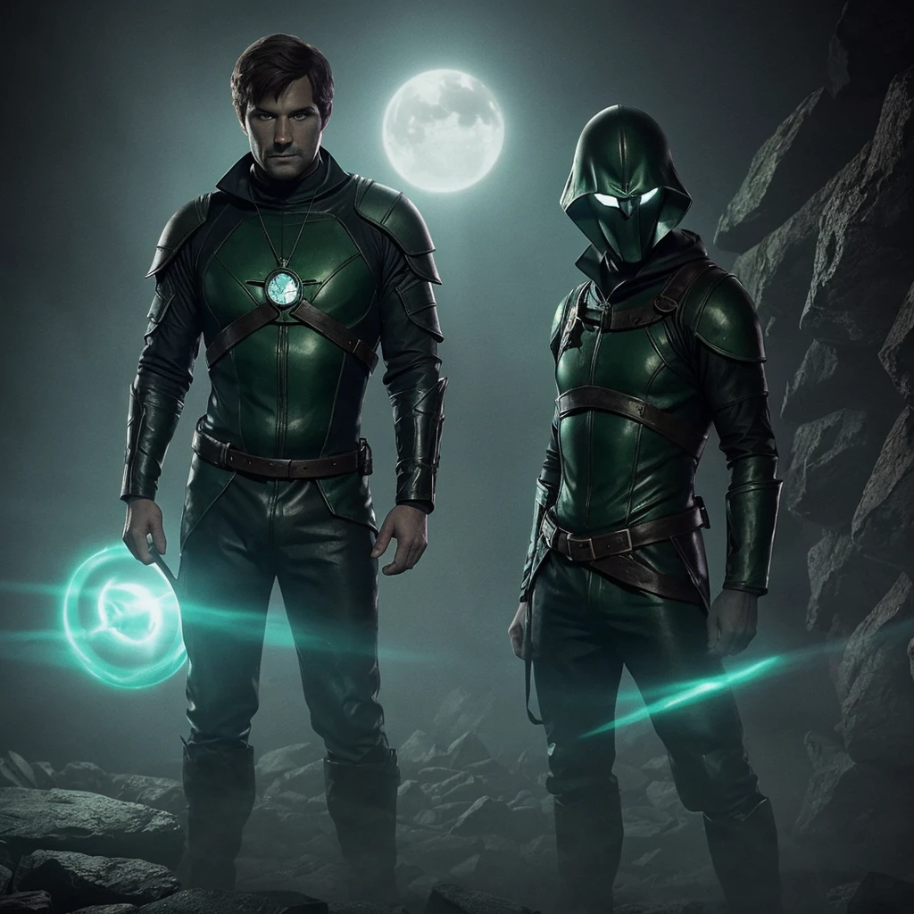 Ghost of Captain Cutler from "Scooby-Doo" in 80s dark fantasy style, full body. He wears a green phosphorescent diving suit, typical of an underwater ghost, with a diving mask illuminated in a greenish tone. The armor is empty, with no one inside. The appearance is dark and atmospheric, with shadow effects and a slight phosphorescence that accentuate the mystery. The look is true to the character, with a touch of dark fantasy for a more frightening and enigmatic environment.

Style: 80s Dark Fantasy, Cinematic, Moody