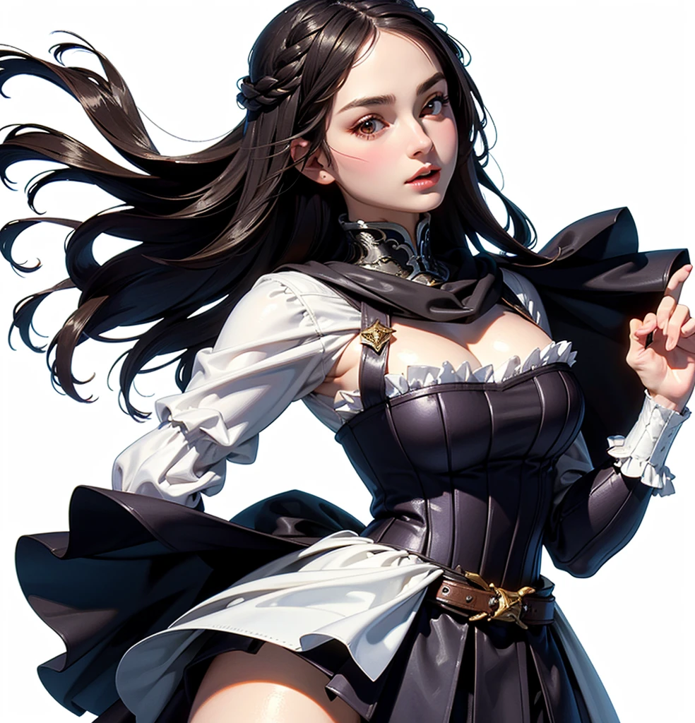 (Highest quality, masterpiece, Very detailedな, Very detailed, Exquisite, 16K,Full HD),(White Background:1.5),、Big Breasts,No text,Upper Body,serana,Black Hair,１people,Front facing、Default Dress