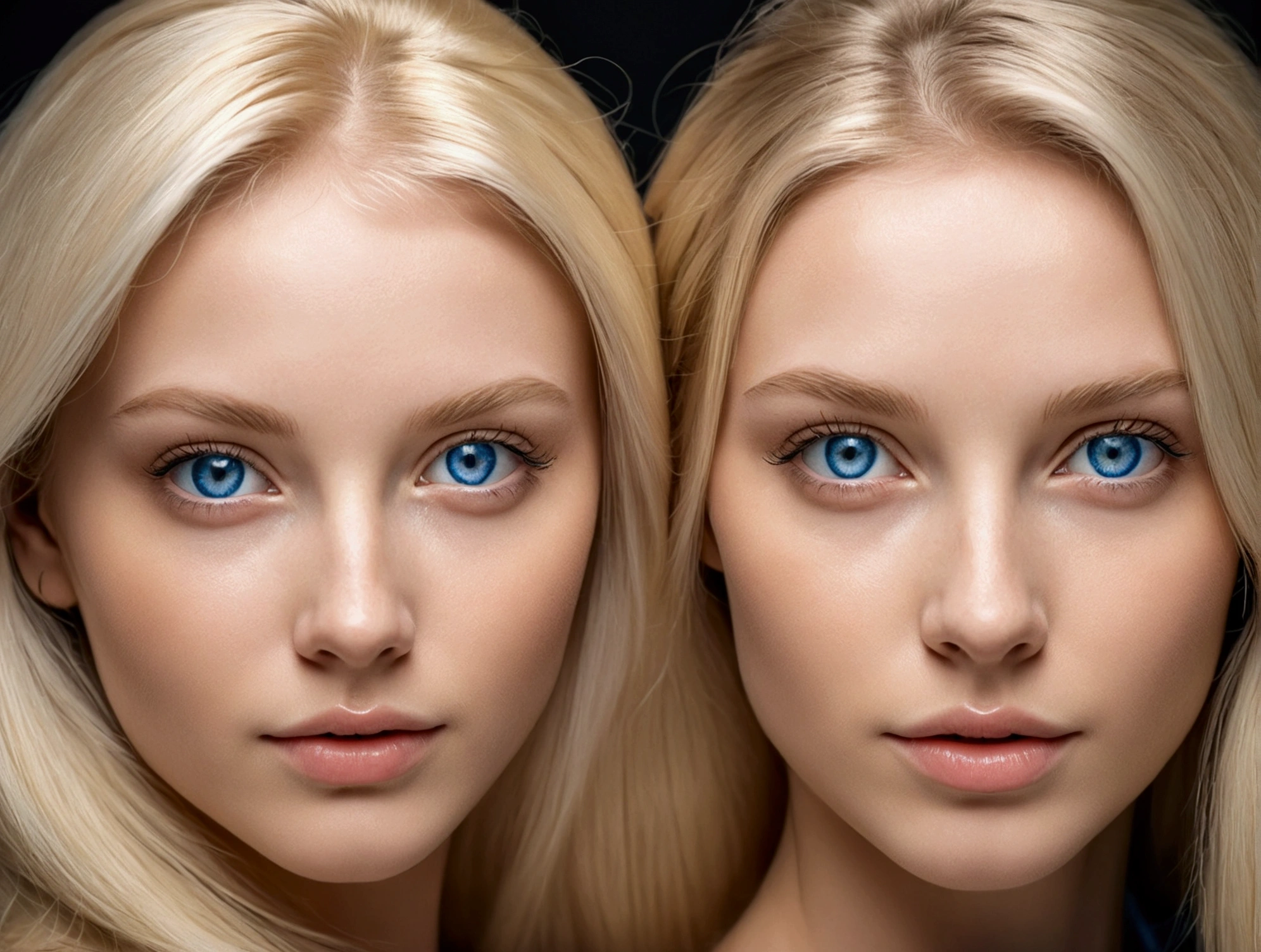 Blonde haired women with blue eyes posing for a photo., beautiful gemini quads portrait, beautiful faces, Ultra realistic faces, Ultra realistic faces, photorealistic faces, beautiful faces y realistas, High quality portrait, soft portrait 8k, beautiful gemini quads, accurate Ultra realistic faces, Realistic portrait photo, Extremely realistic faces, beautiful science fiction twins