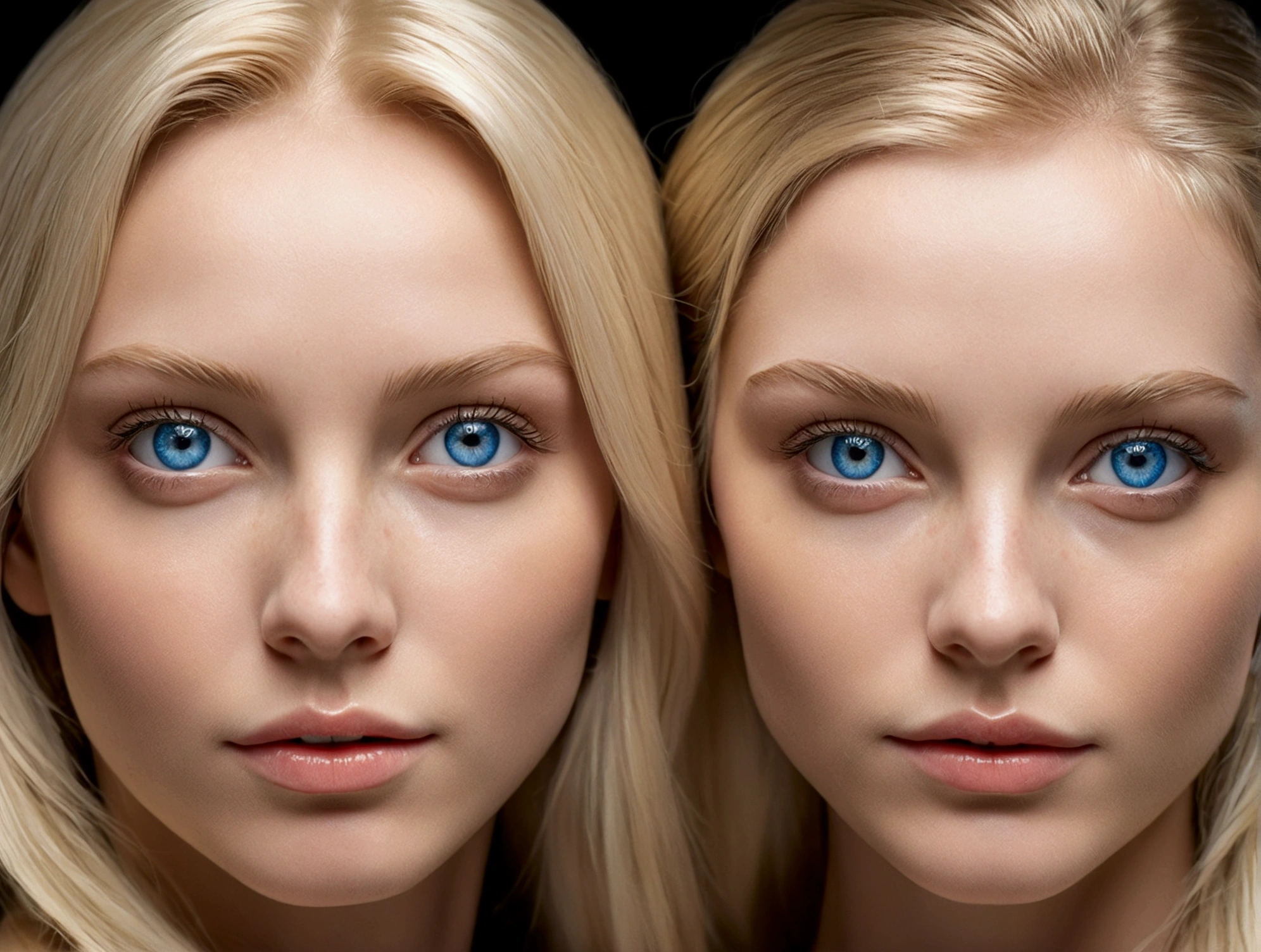 Blonde haired women with blue eyes posing for a photo., beautiful gemini quads portrait, beautiful faces, Ultra realistic faces, Ultra realistic faces, photorealistic faces, beautiful faces y realistas, High quality portrait, soft portrait 8k, beautiful gemini quads, accurate Ultra realistic faces, Realistic portrait photo, Extremely realistic faces, beautiful science fiction twins