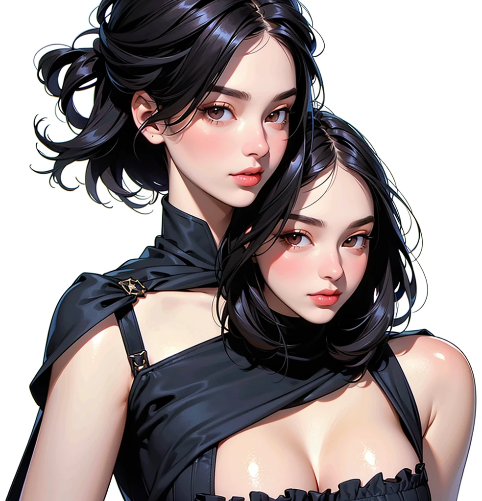 (Highest quality, masterpiece, Very detailedな, Very detailed, Exquisite, 16K,Full HD),(White Background:1.5),、Big Breasts,No text,Upper Body,serana,Black Hair,1people,Front facing、Default Dress