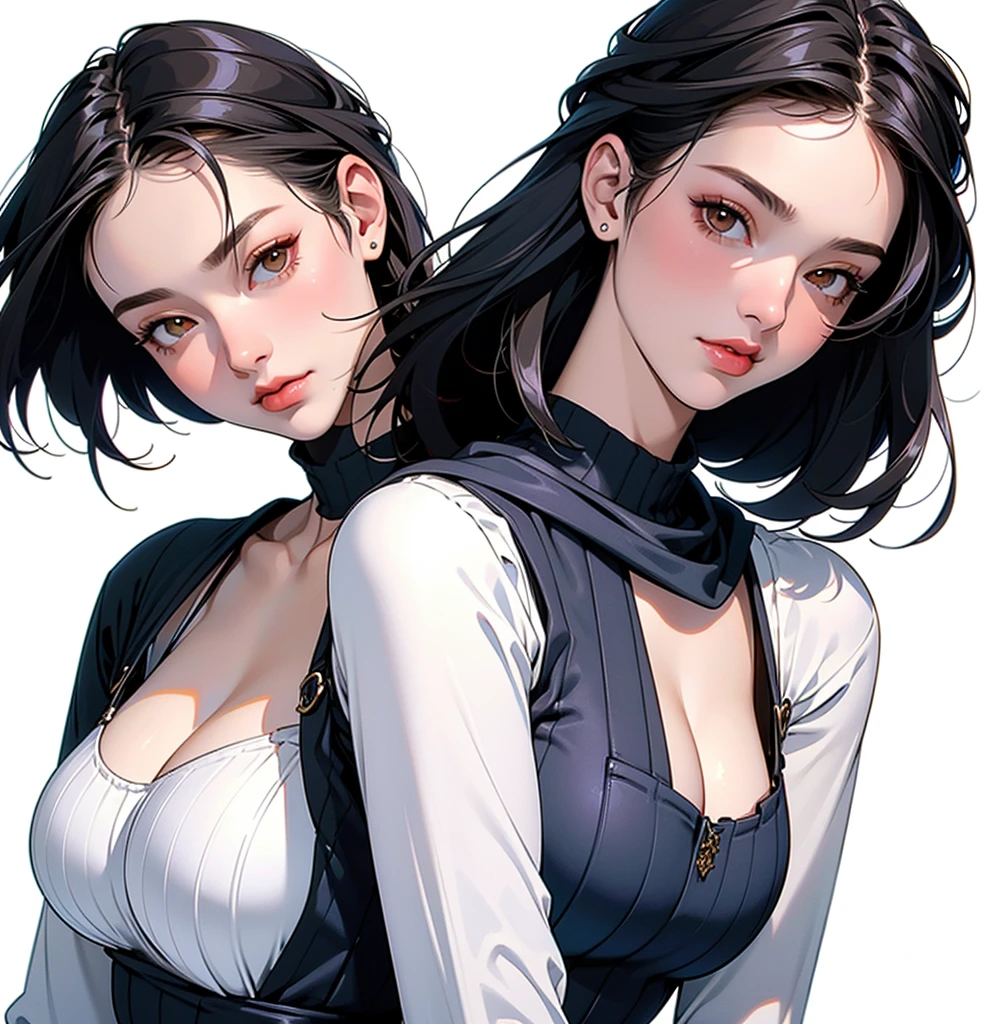 (Highest quality, masterpiece, Very detailedな, Very detailed, Exquisite, 16K,Full HD),(White Background:1.5),、,No text,Upper Body,serana,Black Hair,1people,Front facing、Default Dress