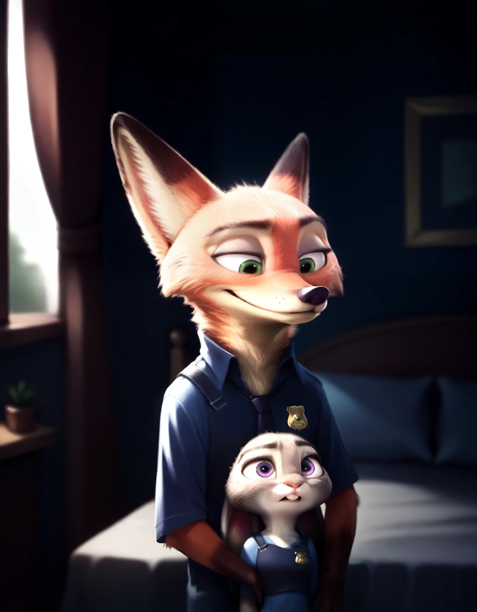 rating_safe,  Judyhopps,  nick wilde, size difference, bottomless, bed, (judy hopps female),  (nick wilde male), 