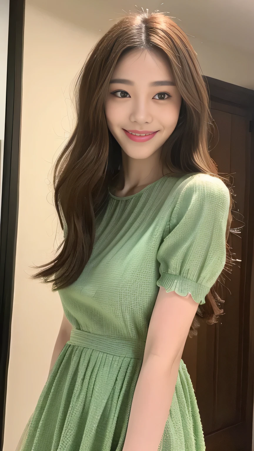 seed:2020674263.((Full body angle:1.1)).((Highest quality, 8k, masterpiece:1.3)), ((from below:1.1)).concentrated:1.2, Perfect body beauty:1.4, Hips:1.2, ((Delicate Hair)), (Colorful waist cinematographed dress :1.1) , ((Highest quality、8k、masterpiece:1.3))、１girl、A sloppy smile、Esbian all over body、Slim face、Big 、Beautiful woman、(Dark Brown Hair)、Long Hair、1.1、Flickering Valley、Detailed eyes、double eyelid、Blurred Background、超Slim face、Smile、Looking down、stroll、