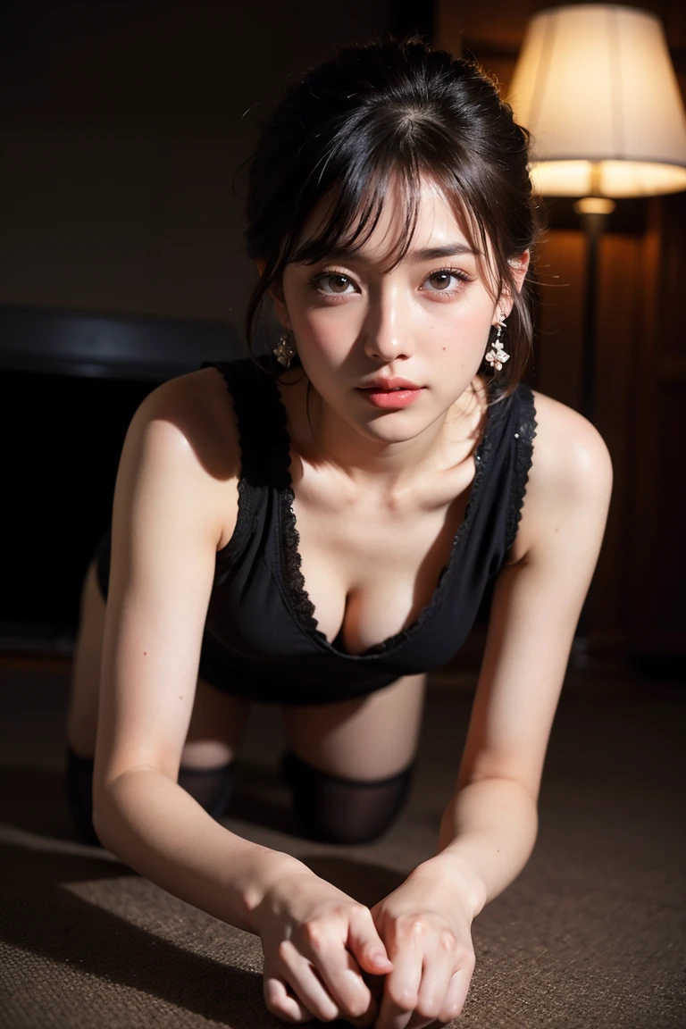 Maintain face images、(nsfw), (1boy), penis(Male organ)Lick:1.5、Being by a man from behind、(stick out butt:1.3), (show your butt hole:1.3)、NUDE, (stick out butt:1.3), (show your butt hole:1.8), crawling position on their hands and knees、nsfw, (breast squeeze:1.3)、height: 170cm, 30 years old、Pale face and eyes:1.3、Very narrow face and eyes:1.3, (Swollen eyes:1.5)、{Highest quality}, {{masterpiece}}, {Very delicate and beautiful}, Great light and shadow, Highly detailed wallpaper, clear 、1 girl, , blush, Short Bob Hair, (Breasts and nipples are visible:1.5、On all fours:1.5, Supermodel Legs、High heels), Delicate pussy hair, (Realistic skin texture:1.3), Saggy breasts, Cleavage、or noticeable wrinkles on the skin., B cup, Broad shoulders, ((Dynamic Model Pose)), necklace、ring、earrings、smile、(Front Focus), (In the Dark:1.6), Surrealist female portraits by David Hockney and Alphonse Mucha, Fantasy art, Realistic, Dynamic Lighting, Art Station, Poster, Volumetric lighting, Highly detailed face, 4K, Awards, 1 girl, In the Dark, Deep Shadow, Discreet keys, Cowboy Shot, (Official attire:1.4), Long Hair, color々angle, color々performance