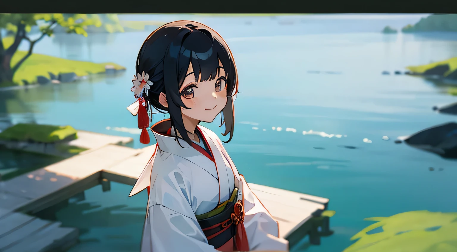 summer, nature,lake, kimono, smile, Japanese Girl