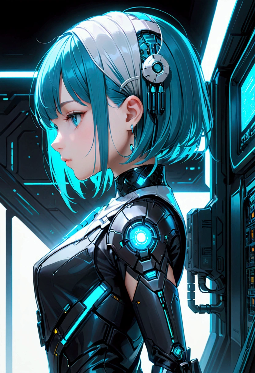 cyberpunk frutgier aero girl bobcut bangs cyan and white colors profile 