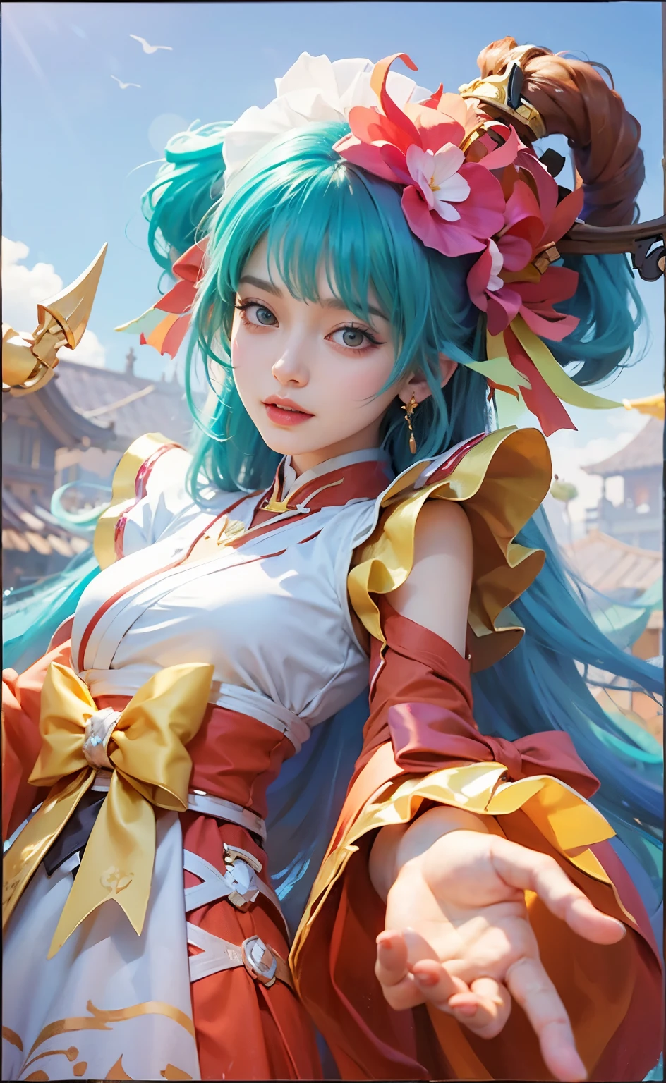 a close up of a 4 girls ,blonde hair , big booobs , shadowbringers cinematic, 4 k detail fantasy, a beautiful fantasy empress, game cg, xianxia fantasy, xianxia hero, 2. 5 d cgi anime fantasy artwork, cinematic goddess close shot, ruan jia and artgerm, wow 4 k detail fantasy, hyperdetailed fantasy character