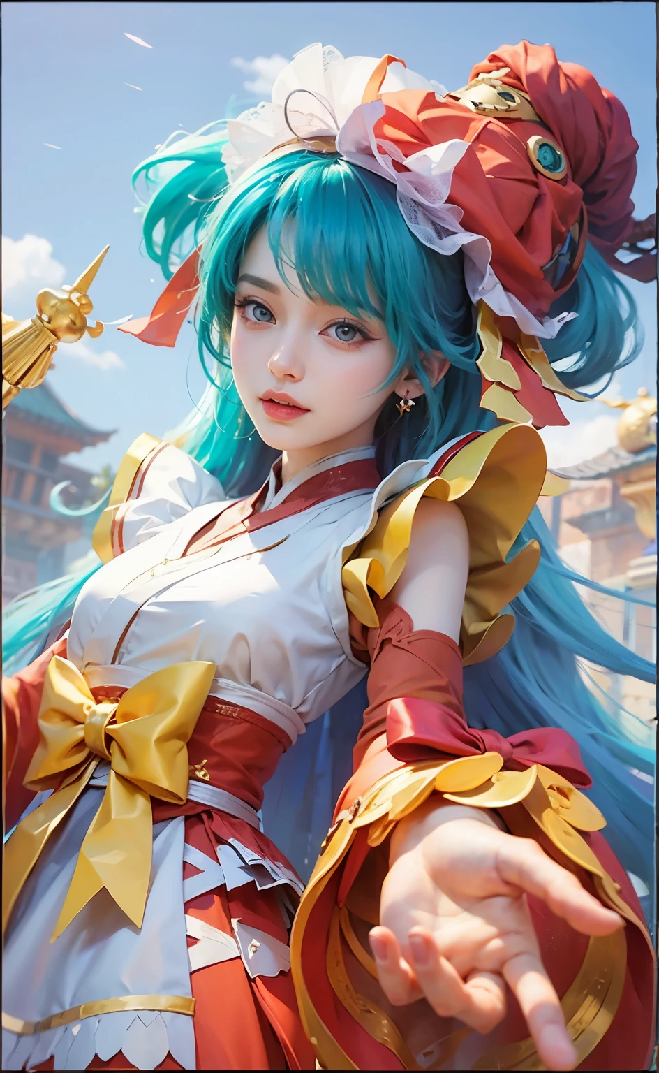 a close up of a 4 girls  ,blonde hair , big booobs ,  shadowbringers cinematic, 4 k detail fantasy, a beautiful fantasy empress, game cg, xianxia fantasy, xianxia hero, 2. 5 d cgi anime fantasy artwork, cinematic goddess close shot, ruan jia and artgerm, wow 4 k detail fantasy, hyperdetailed fantasy character