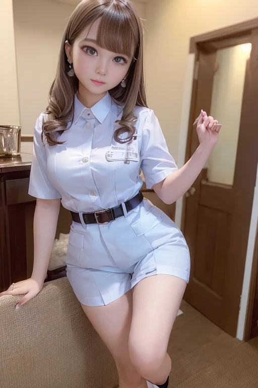 [(Highest quality, masterpiece, Intricate details:1.3):0.2], 1 girl, To the hospital, Nurse uniform, (Korean mixed race, K-Pop Idols:1.2), Pale skin, thin, Thigh Gap