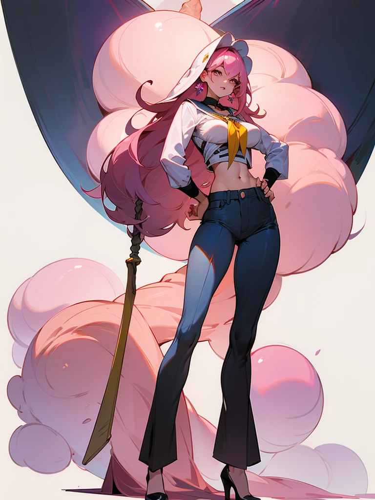 European and American cartoon characters, design de personagem original, look sexy , 1 girl, standing alone, jewerly, bonnet, earrings, pants, ha, へそ, shoe, tummy, long hair, breast out, hand on hip, White background, simple background, tennis, pink  hair, big breast out, regatta, pink  hair, baggy pants, necklase,huge huge penis, Show Penis, Show Penis enorme e cheio, big panties showing, long penis, huge huge penis, huge huge balls, big balls, just penis, Legs long, Legs long, high-waist, thick-thighs, tall and big legs, erect penis, long penis, long neck, large legs, show huge naked male penis
