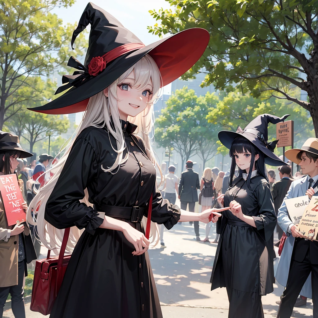 The witch and the park（Witch Hat　　Crowd in the background（placardhave）　　A sloppy smile）,Crowd in the background（Monitored（placard　anime）have