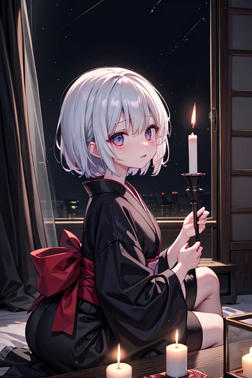 horror anime style, super fine illustration, masterpiece,best quality,highly detailed, dynamic angle, beautiful detailed, 8k, On a summer night, in Japanese-style room,scary ghost is having a feast. BREAK she talk about ghost stories around candles, having a horror time.Break kimono,score up_9,break psychic,trauma,scary ghost face,Break black cat,Broken Window,White Hand,呪怨Break horror horror horror,dark dark dark,