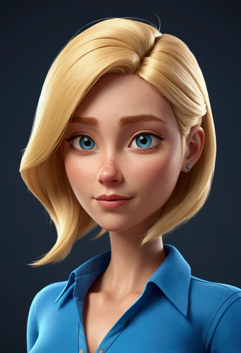 ix Cartoon character of a blonde woman and blue shirt, an animated character, stylized character, animation style rendering, 3d