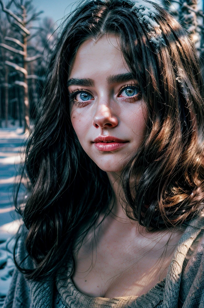 a mature 40s female teacher, beautiful detailed eyes, beautiful detailed lips, extremely detailed face and skin, long hair flowing down shoulders, teasing smile, satin panties, looking back coyly, (best quality,4k,8k,highres,masterpiece:1.2),ultra-detailed,(realistic,photorealistic,photo-realistic:1.37),beautiful lighting,dreamy atmosphere,cinematic,high quality portrait,elegant,sensual,provocative a snowy winter landscape in siberia, snow covered pines, frozen lake, beautiful detailed sky, dramatic lighting, highly detailed, (best quality,4k,8k,highres,masterpiece:1.2),ultra-detailed,(realistic,photorealistic,photo-realistic:1.37),stunning scenery, soft lighting, atmospheric, cinematic composition, muted color palette, cold tones