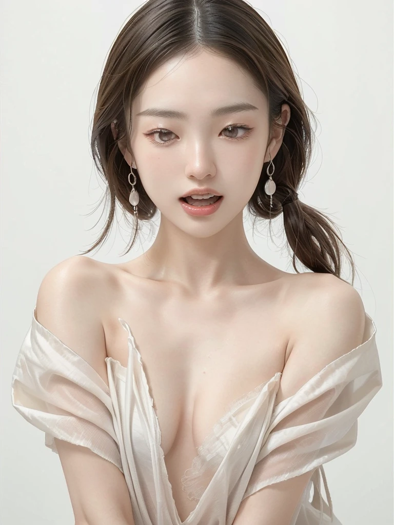 White Background、High key portrait 1.4、Professional Lighting、(((Professional Lighting 1.5)))、Translucent skin texture、Beautiful Skin、Beautiful Skin、、(((Whitening 1.5)))、、、音符のEcstasy、((Nude 1.5))、、Mid-shot photo、Simple Earrings、((tea hair))、、sex appeal、Sex Appeal、Ecstasy、(((Mid-shot photo1.5))、(((Be sure to watch the viewers 1.85)))、Vibrant pose、(((Close your eyes and open your mouth1.5)))