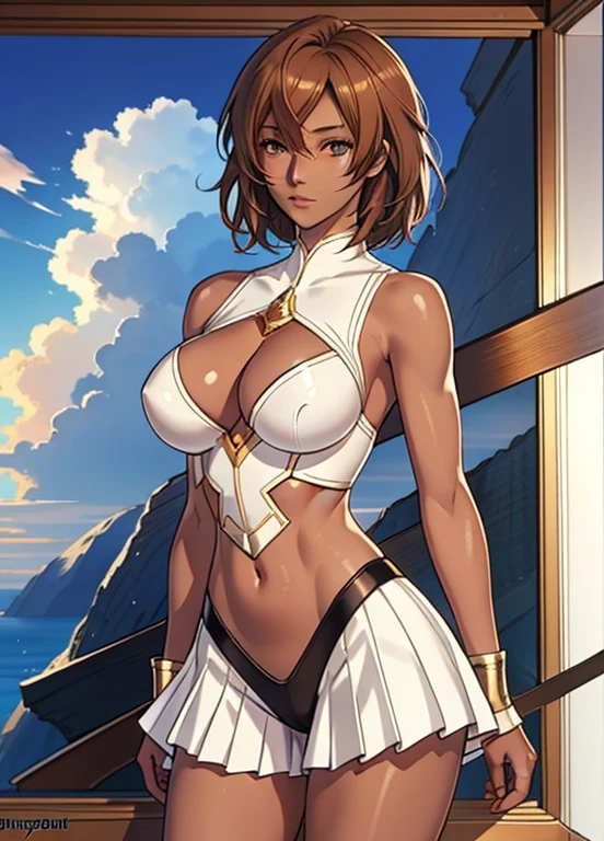 ((((An ultra-high picture quality、Fine-grained image quality、masuter piece、top-quality、Unusual look、fullnude、Long body、large full breasts、Brown skin color、Gold Hair、short-hair、Red ruby-like eyes、South Island、Blowing wind、Split abs))))、(((Very marked camel toe))),((((darkskin)))),((sun burn))、Realistic skin type、an anime girl、Detailed Digital Anime Art、A seductive anime girl、extremely detailed art germ、a hyperrealistic 、Ilyakukvshinov、Smooth Anime CG Art、Ultra Realistic Woman、ig model、ArtGerm、photo-realistic anime girl、digital anime art